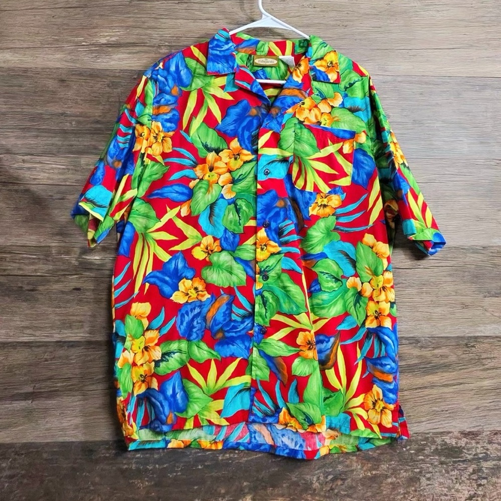 Edwards Tropical Vibrant Floral Men's Button Down Shirt